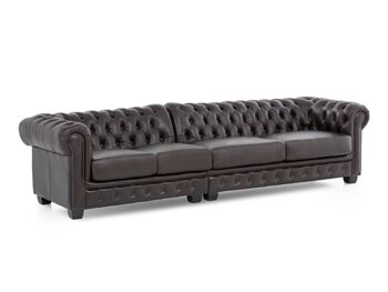 Canapé Chesterfield 5 places cuir véritable marron 6