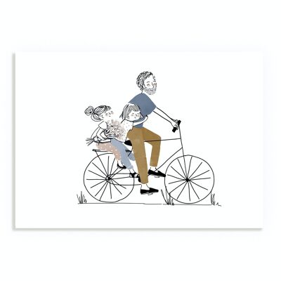 Paseo en bicicleta de papá y 2 hijas Póster