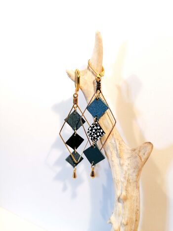 Boucles d'oreilles MOZAIK dorées - Cuir - Bleu canard 6