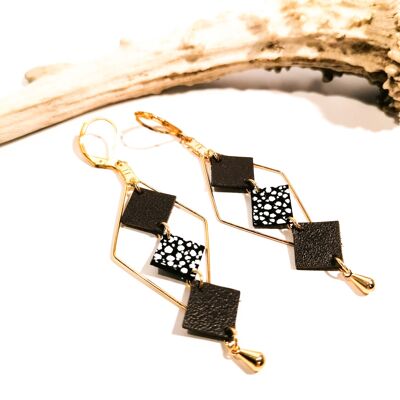 Boucles d'oreilles MOZAIK dorées - Cuir - Marron chocolat