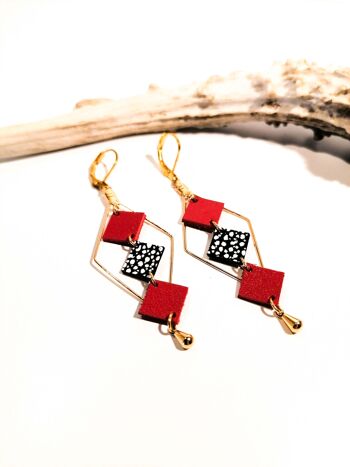 Boucles d'oreilles MOZAIK dorées - Cuir - Rouge 1