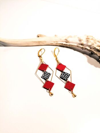 Boucles d'oreilles MOZAIK dorées - Cuir - Rouge 2