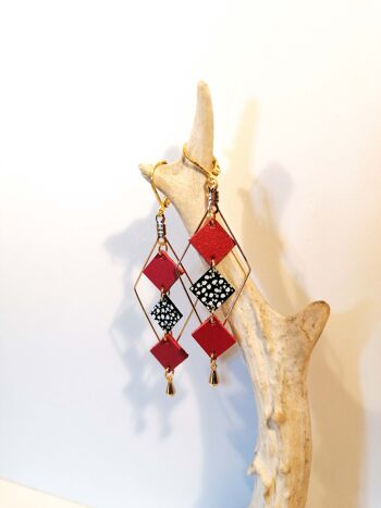 Boucles d'oreilles MOZAIK dorées - Cuir - Rouge 5