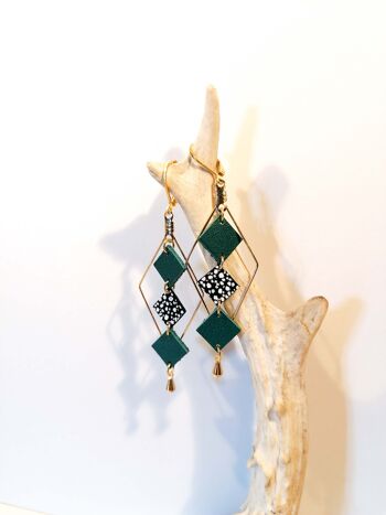 Boucles d'oreilles MOZAIK dorées - Cuir - Vert émeraude 4