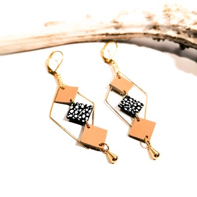 Pendientes MOZAIK dorados - Cuero - Beige