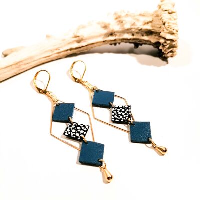 Boucles d'oreilles MOZAIK dorées - Cuir - Bleu