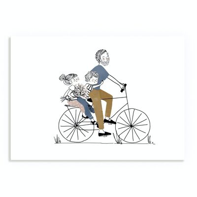 Affiche Balade à Vélo Papa Fille et Garçon