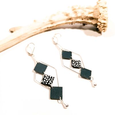 Orecchini in argento MOZAIK - Pelle - Blu anatra