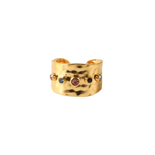 Hammered curve ring with multicolour CZ crystals