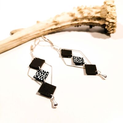 MOZAIK silver earrings - Leather - Chocolate brown