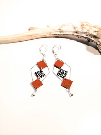 Boucles d'oreilles MOZAIK argentées - Cuir - Terra cotta 2