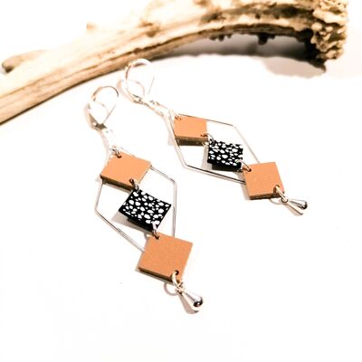 MOZAIK silver earrings - Leather - Beige