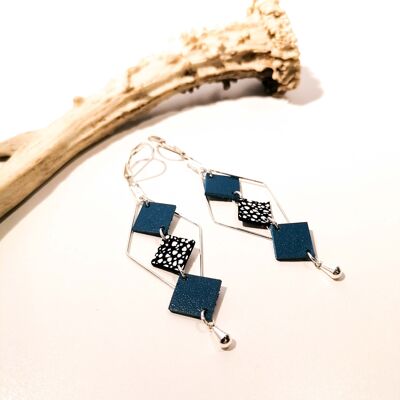 MOZAIK silver earrings - Leather - Blue