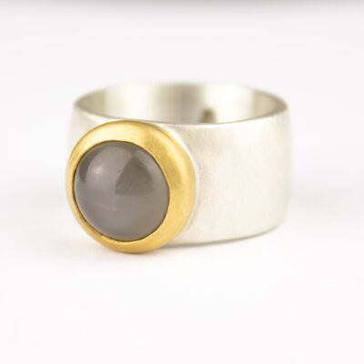 Gray moonstone ring wide band