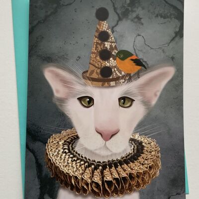 Custard greetings card , cat art card , oriental