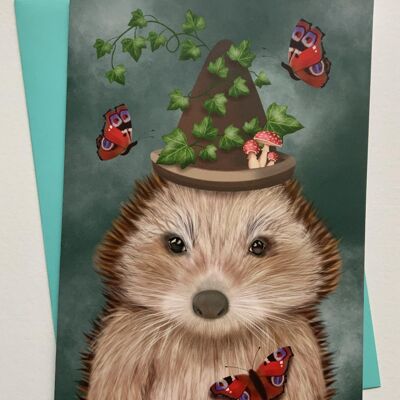 Sidney Prickles. Hedgehog greetings card , woodland , art card