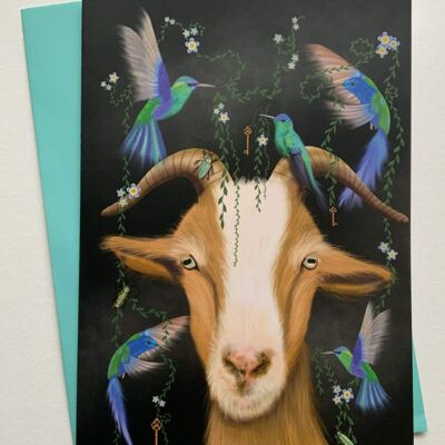 Harmony . Goat greetings card , fantasy art card
