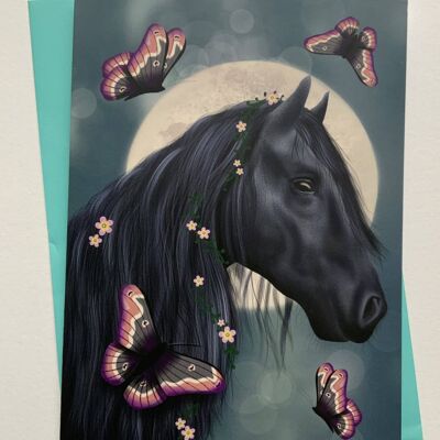 The Black Belle. Horse greetings card , fantasy art card