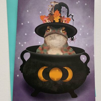 Toil and Trouble . Toad greetings card, witch , frog , pagan , fantasy art card