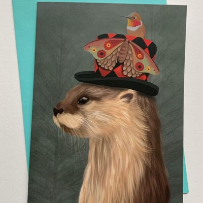Otto & Hootch. Otter greetings card , woodland , cottage core , fantasy art card