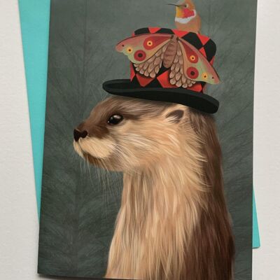 Otto & Hootch. Otter greetings card , woodland , cottage core , fantasy art card