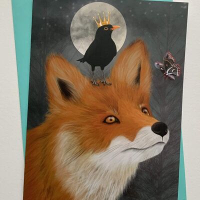 Once Upon A Time. Fox greetings card , woodland , art wildlife card