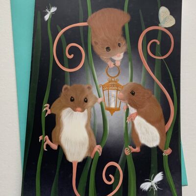 Sweet Dreams. Mouse greetings card , woodland , fantasy cute art card