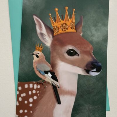 The Prince. Deer greetings card , woodland , cottage core , art card