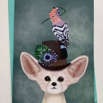 Roscoe and Hoop, fennec Fox greetings card , wildlife art card