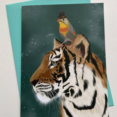 Shining Bright. Tiger greetings card , big cat , fantasy art card