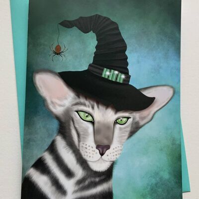 Wizardy Puss. Cat greetings card , wizard , witch , fantasy art card