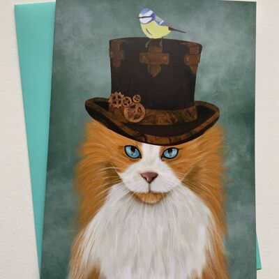 Dickens. Cat greetings card , funny , grumpy , fantasy art card
