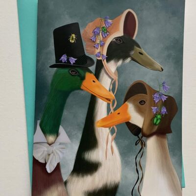 Waddling Heights. Duck greetings card . Funny fantasy art card. Jane Austen