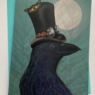 Sir Edwin. Raven greetings card , crow , gothic fantasy art card