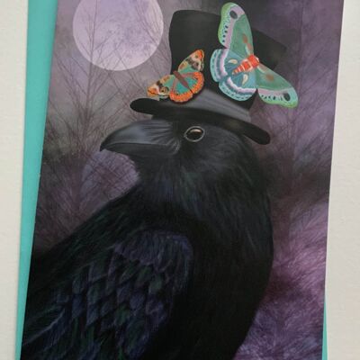 Ingram. Raven greetings card . Crow , gothic , witch , Halloween, fantasy art card