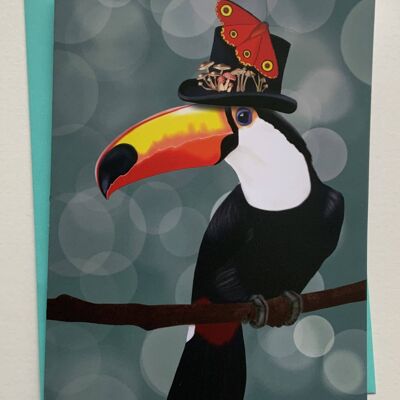 Peep o. Toucan greetings card , wildlife , bird art card , fantasy art