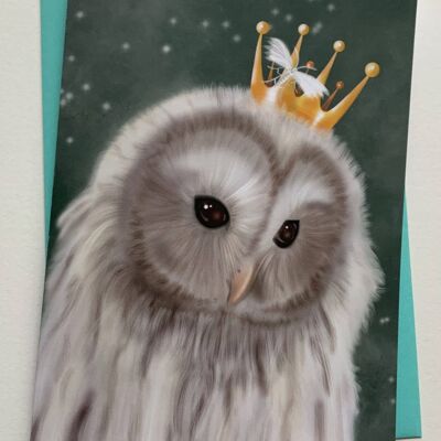 Callisto. Owl greetings card , woodland , cute cottage core , bird fantasy art card