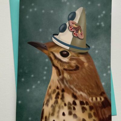 Major Tom. Thrush bird greetings card , woodland fantasy art card
