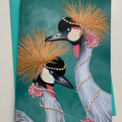 Oh la la. Crane bird greetings card , fantasy bird art , wildlife