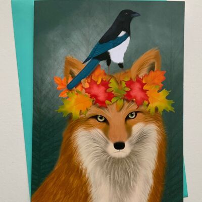 Harvest. Fox greetings card , magical, woodland , wildlife , art fantasy card