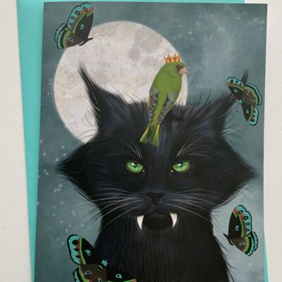 By The Light Of The Moon. Cat greetings card , gothic , vampire, Halloween, fantasy art card