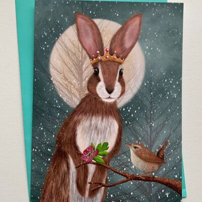 Ostara, hare greetings card , magical, magic , woodland , cottage core , fantasy art card