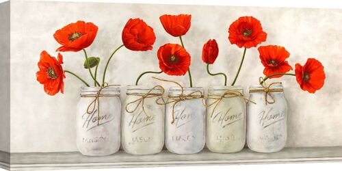 Quadro shabby con fiori. Stampa su tela: Jenny Thomlinson, Papaveri rossi in Mason Jars