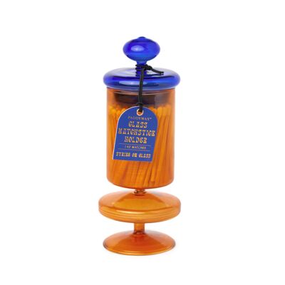 Portafiammiferi in vetro a bolle con fiammiferi di sicurezza alti (140 pezzi) - Funky Amber