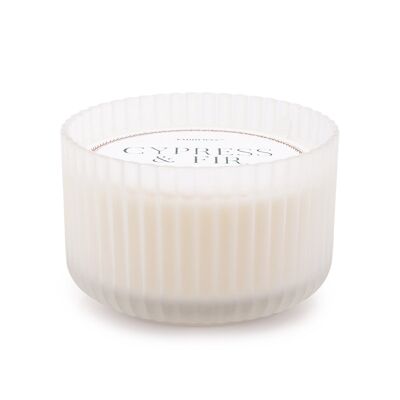 Zypresse & Tanne – 425 g große 3-Docht-Kerze aus weißem Milchglas
