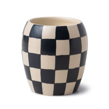 Checkmate 311g Récipient en porcelaine à carreaux noirs avec housse anti-poussière - Figue noire + olive