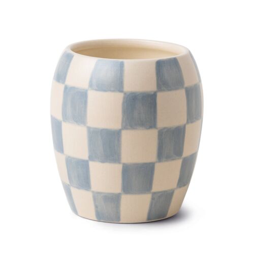 Checkmate 311g Light Blue Checkered Porcelain Vessel With Dustcover - Cotton + Teak