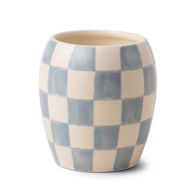 Checkmate 311g Recipiente De Porcelana A Cuadros Azul Claro Con Cubierta Antipolvo - Algodón + Teca