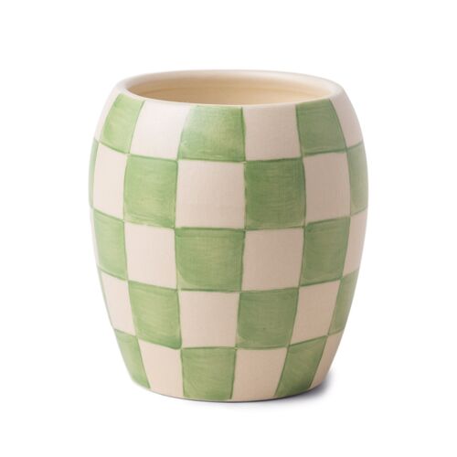 Checkmate 311g Sage Checkered Porcelain Vessel With Dustcover - Cactus Flower