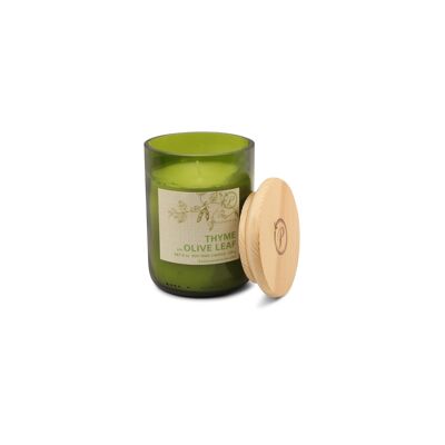 Candela in vetro riciclato Eco Green da 226 g - Timo + foglia di ulivo